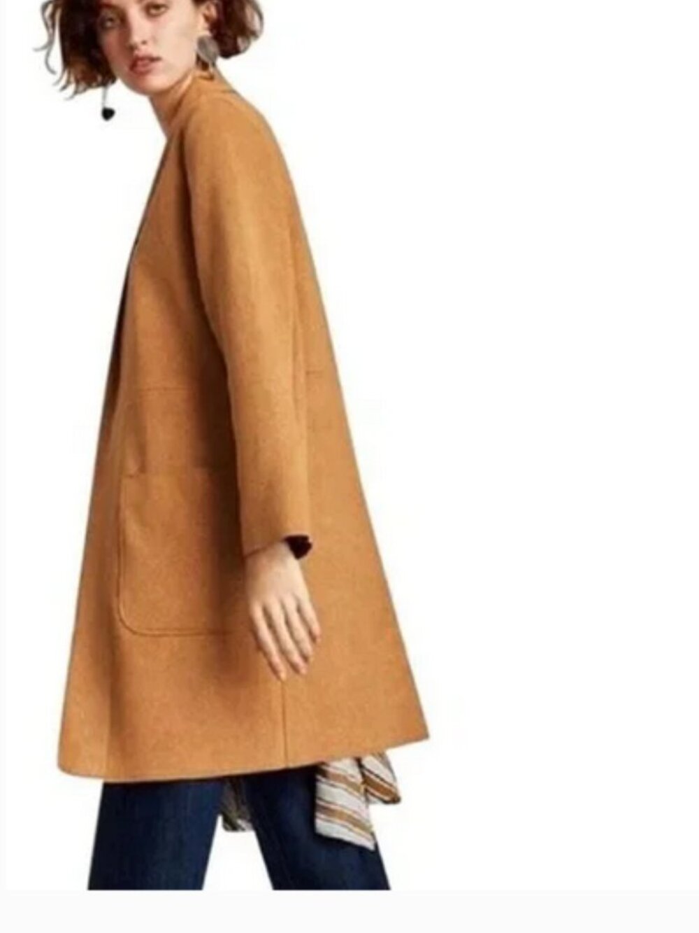 Zara Faux Suede Camel Longline Open Coat, S - Picture 2 of 16